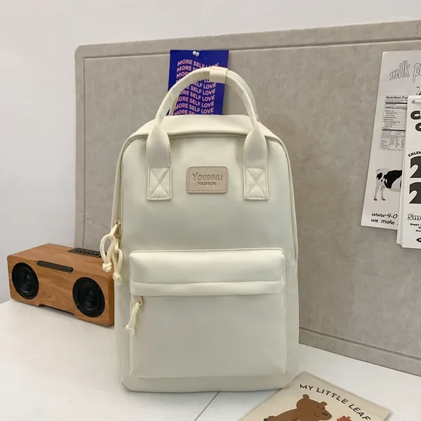 Schultaschen nähen mit großer Kapazität Mehrfachpocket Reißverschluss Solid Farbe Nylonbeutel einfache Handtasche 2024 für Mädchen und Jungen
