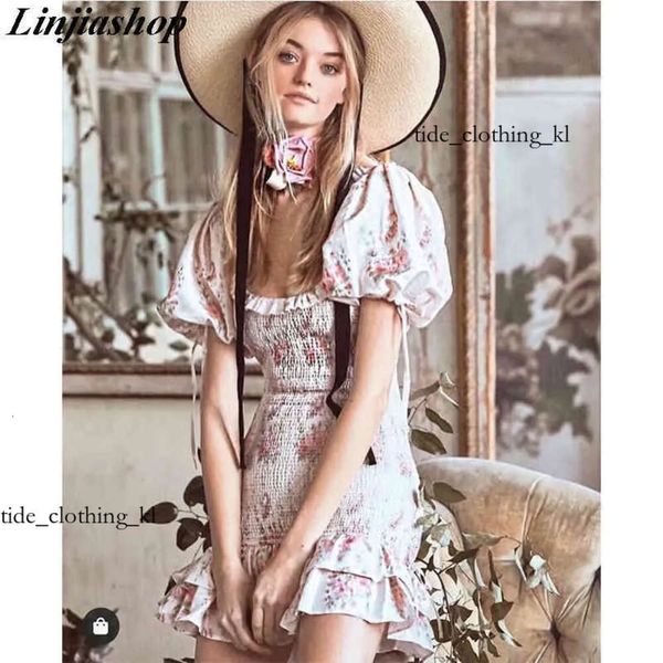 Designer de alta qualidade moda boho loveshackfancy outono bege de manga curta bagunuta férias inseras blogueiros de interesse especial mini vestido mulheres 99