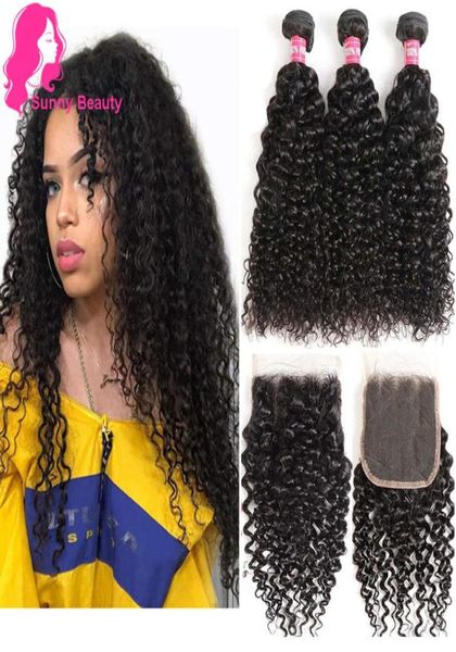 Capelli ricci brasiliani Weave 3 bundle con chiusura in pizzo Parte 4x4 8A 100 peli di riccioli a stretta briziliana non trasformati in tetto di bundel7675626