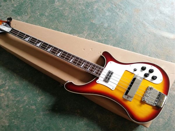 Cabos Sunburst Body 4 Strings Bassi -Bass Guitar com Pickguard Branco, Fingerboard Rosewood, Hardware Chrome, Forneça Serviço Custom