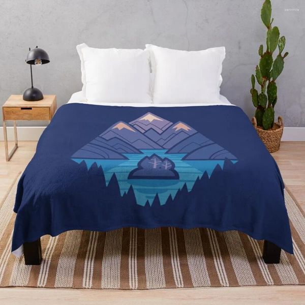 Coperte Mountain Lake: Blue Throw Clanket Velvet Pesante trapunta di divano