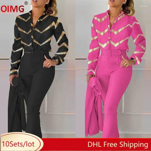 Damen zweisteuelhafte Hosen 10 Großhandel Tracksuits Frauen Stücke Sets 2024 Frühlingshemd Hemd Sweatsuit Print Outfits Büro Dame Wear Wear