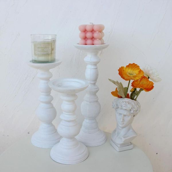 Titulares de velas Supu White Style Set Wooden Candelabra Creative Castlestick Holder Pillar Stand Table Table Desktop Decoração Decoração de casamento