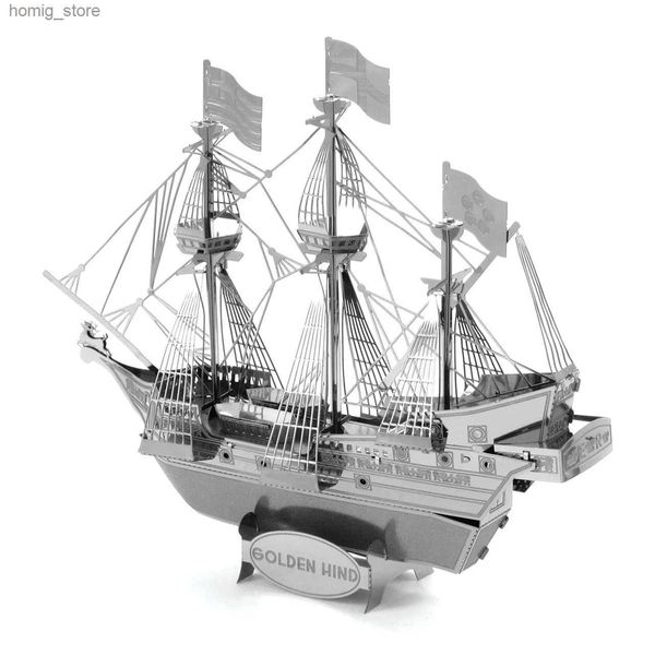 3D Puzzles Golden Deer Boat 3D Modelo de Modelo de Metal Kits Diy Laser Cut Puzzles Jigsaw Toy for Children Y240415