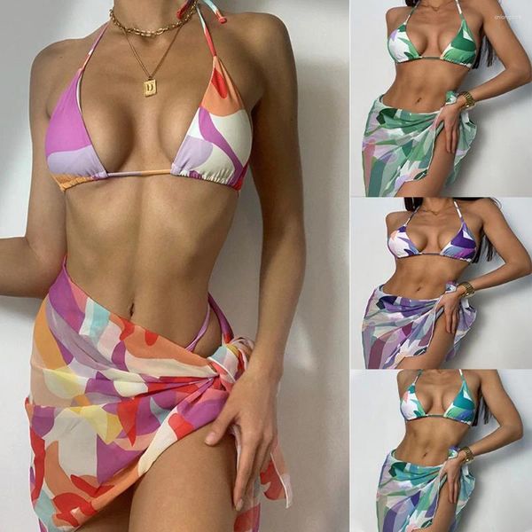 Frauen Badekleidung Badeanzug Nähte sexy Rückenless Bikini dreiteilige europäische und amerikanische Schnürbeach-Strandanzug Mikromädchen