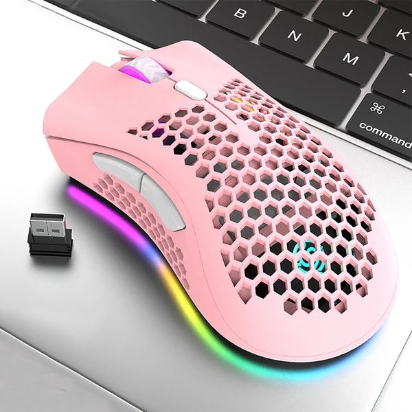 Design de orifício oco do mouse sem fio Design de mouse portátil RGB RGB Light Up Gaming Mouse 240415