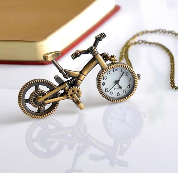 Retro Mini Bronze Bike Bicycle Design Vintage Bicices Pocket Watch Pingnder Colar com Jóia Chain Boy Girl Gift8158111