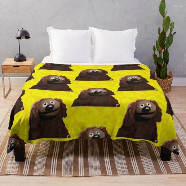 Coperte rowlf il ritratto di pittura del cane (versione 2/3 - sfondo giallo) gettano divani a quadri morbidi peluche decorativi