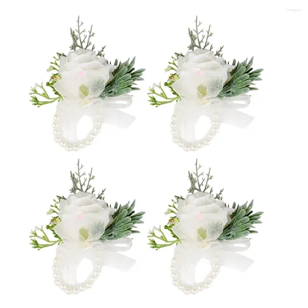 Fiori decorativi 4pcs/set di corde da polso sorelle da damigella d'onore fatte a mano Bracciale di rosa di seta artificiale artificiale per arredamento per feste da ballo da matrimonio