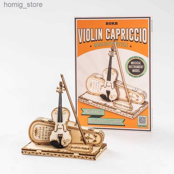 Puzzle 3d robotime rokr violino capriccio modelli di puzzle in legno 3d kit kit strumento musicale regali fai -da -te per bambino assemblato - TG604K Y240415