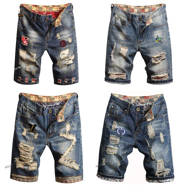 2024 shorts masculinos, jeans, jeans skinny rasgados, boate casual azul, jeans de estilo italiano de verão