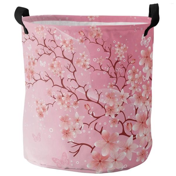 Sacchetti per lavanderia pink ciliegio fiori fiori farfalla sporca cesta sporco organizzatore domestico abbigliamento per bambini stoccaggio giocattolo