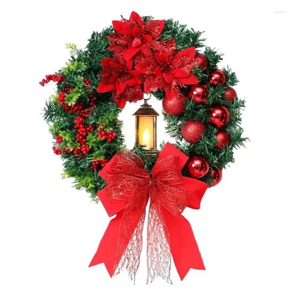 Flores decorativas grinaldas de Natal com lâmpada de óleo LED 16 polegadas requintadas guirlanda artificial vermelha para a janela da porta da frente decoração de parede