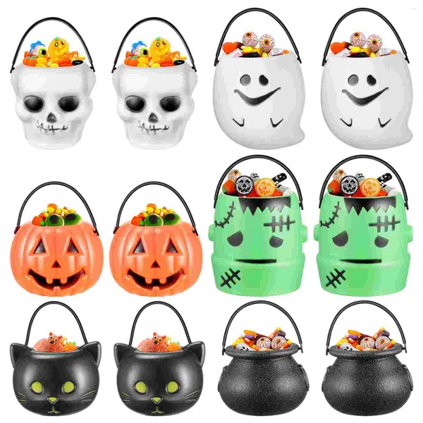 Placas de abóbora portátil Bucket Candy Bowl Halloween Supplies Pots Pots White Ghost Favors Holder