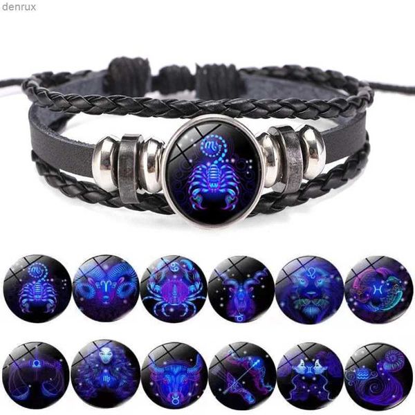Altri bracciali 12 Constellazione Canno zodiacale fascino braccialetti luminosi uomini donne donne vintage multistrato avvolgono braccialetti in pelle regalo di compleanno del braccialetti di compleanno di braccialetti.