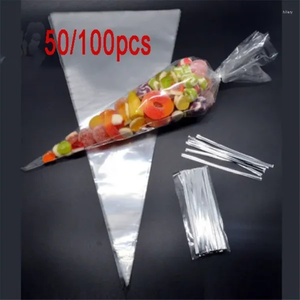 Wrap regalo 50/100 pezzi Flowers natalizio per la festa di nozze caramelle trasparente sacca da imballaggio a cellophane