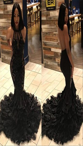 2020 abiti da ballo lunghi abiti da ballo in pizzo black black black in pizzo tulle applique di piume di piuma abiti da sera bc12737653507