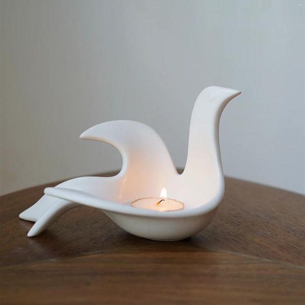 Candele Holder Ceramic Hold White Peace Pigeon Ornaments Creative Nordic Style Candlestick Portavelas Decorazione da tavolo Ed50Zt