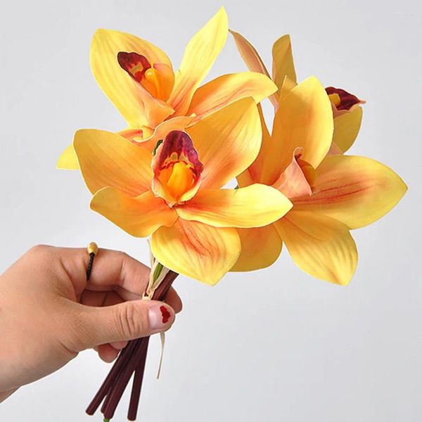 Dekorative Blumen 2 PCs Faux Orchideenstämme künstlich für Wohnkultur Bouquet Accessoires Seidenorchideen Pflanzen cymbidium