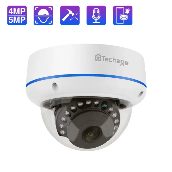 Sistema Techage 5MP Security Poe Camera da 4MP Dome IP IP Camera Ritenete Audio Video Network Surveillance Vandalproof Camera