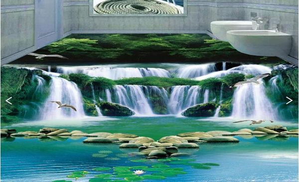 3D ПВХ Полы на предмет навеса PO Водонепроницаемые настенные настенные наклейки с водяной зеленый лес 3D стены фрески обои.