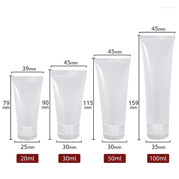 Bottiglie di stoccaggio 50pcs 20 ml 30 ml 50 ml 100 ml Viazione di emulsione di crema cosmetica vuota barattoli per tubi morbidi in plastica trasparente contenitori di imballaggio