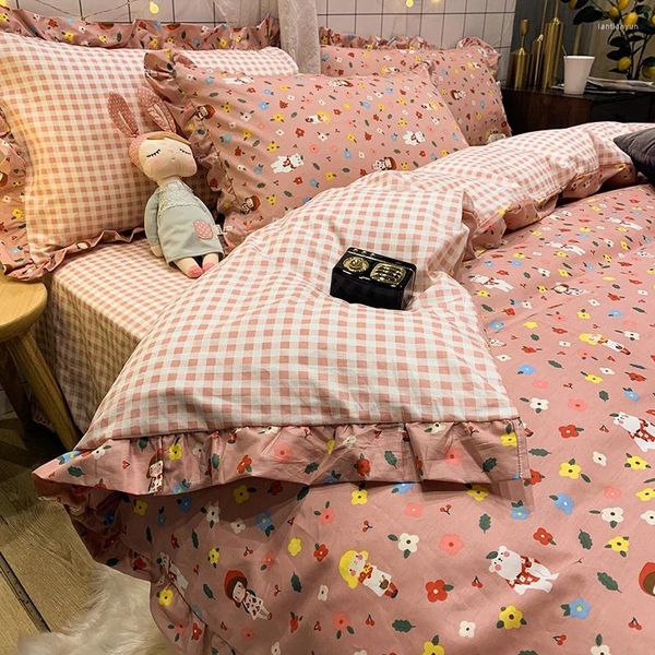 Set di biancheria da letto set macchiato di design moderno cotone carino kawaii per ragazze camera da letto fiore colchone de cama decorazioni per la casa bd50cj