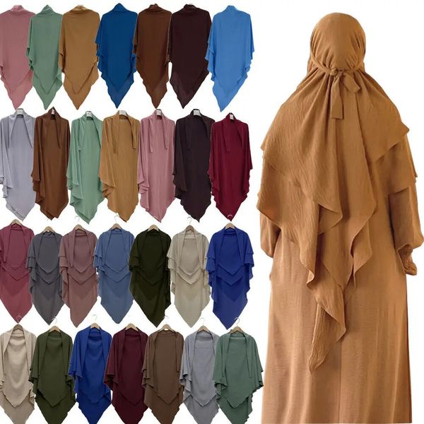 Ramazan Uzun Khimar İki Katmanlı Şifon Çift Katman Müslüman Kadınlar Mütevazı Dua Giyim Hanka Peçe Üstleri İslam Giyim Başkarı 240402