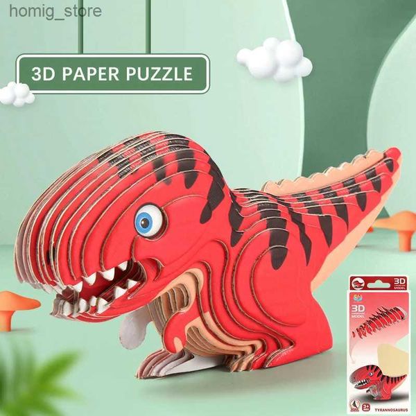 3D-Rätsel Dinosaurier 3d Papier Puzzle für Kinder pädagogische Montessori Spielzeug lustige DIY Handbuch Assembly Dreidimensionales Modellspielzeug für Boy Girl Y240415219U