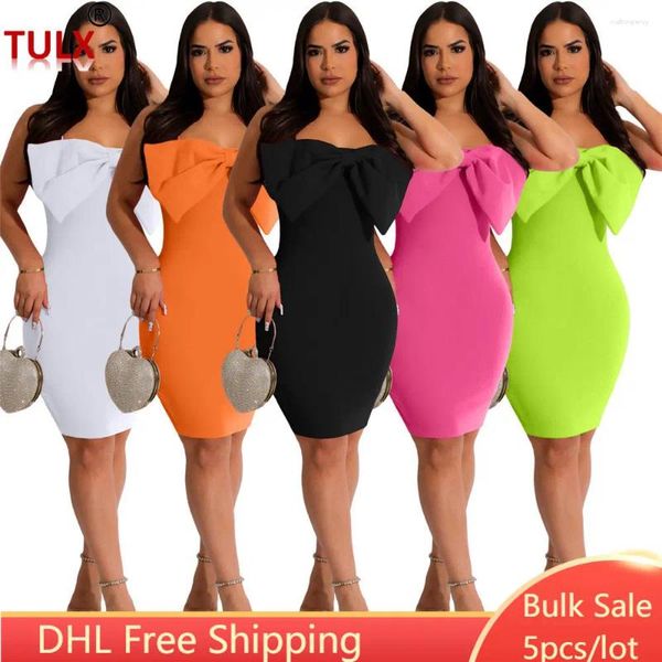 Lässige Kleider 5pcs Großhandel hohe Taille Spaghetti -Gurtscheide sexy feste Partykleid Big Bow Rückenless Festivals Outfits Frau9259