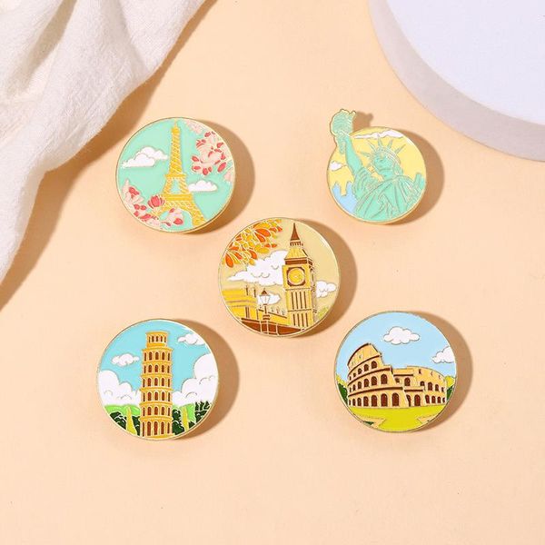 Pins di smalto di riferimento personalizzato Big Ben London Tower Eiffel Tower Paris Balches Badge Lavani Regali di gioielli per bambini amici per bambini