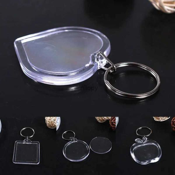 Chaços de chaveiros retângulo Octagon transparente inserir foto fotografia moldura Tecla anel dividido chaveiro em branco Chaves de acrílico