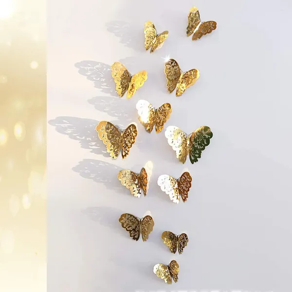 Fensteraufkleber 36pcs/Set hohl golden Silber Schmetterling Schmetterling Wandkunst Wohndekorationen Abziehbilder für Party Hochzeitsgeburtstag Display