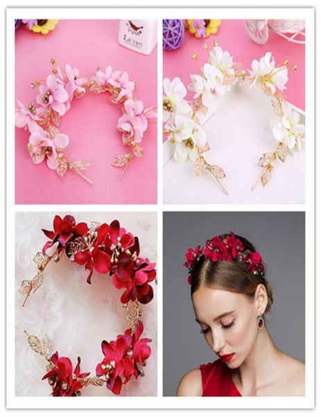 Coroa de flor de flor de rosa de casamento Coroa floral Tiara Band Hairband Pink Purple Red Ivory Flowers Bands Cabeça Acessórios de cabelo Ornamento2068571
