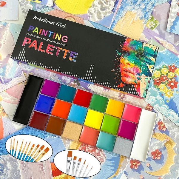 20 colori SFX Childrens per dipinto per adulti set di Halloween Fancy Abito Fancy Palette Bellette di pittura Body Painting Oil and Brush 240415