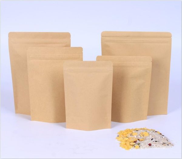 1000pcs con cerniera marrone kraft sacca per sacchetto di alluminizzazione in piedi su carta kraft in alluminio foglio di chiusura zip riseggibile chiusura alimentare whol6384276