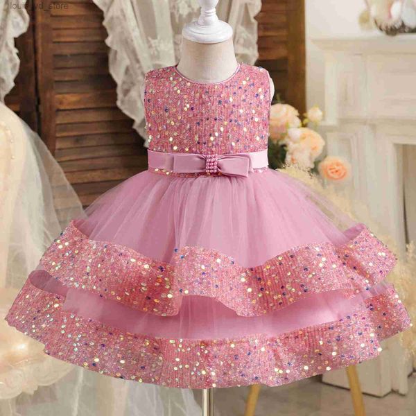 Mädchenkleider Baby Girls 1 Jahr Geburtstagskleid 12m Säugling Taufe Tutu Kleid Neugeborene Pailletten Blume Bow Prinzessin Kostüm formelle Gala Kleidung T240415