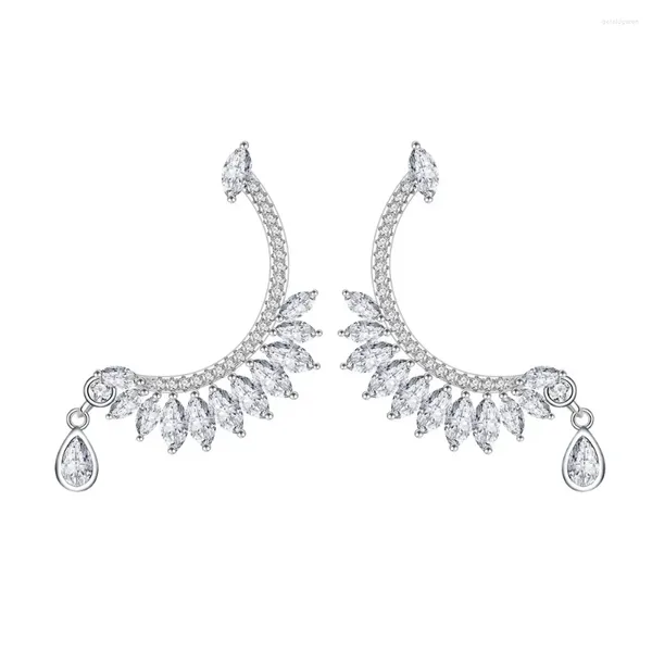 Серьги -серьги -серьги модели перьев инкрустированы длинными серебряными ушами S925, полными алмазов персонализированным и преувеличенным стилем в Европе
