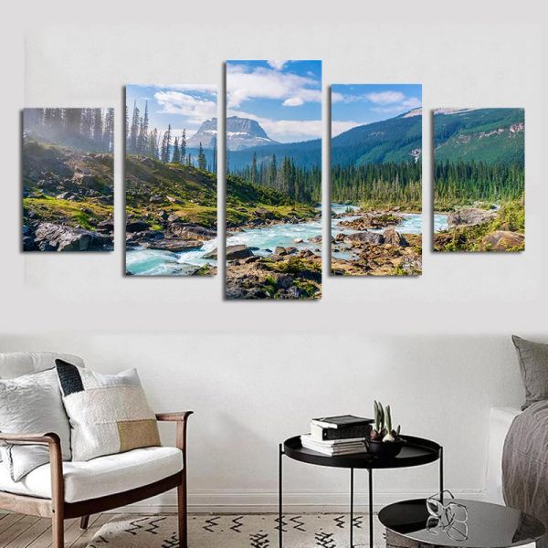 5 Panel Doğal Manzara Dağ Gölü Tuval Boyama Duvar Sanatı Peyzaj Resimleri Posterler ve Baskılar Oturma Odası Ev Dekor