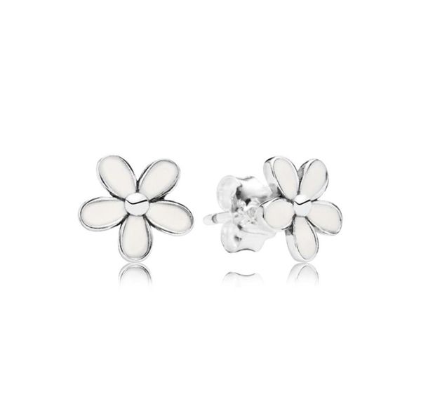 Brincos de flores pequenas para esmalte branco para 925 prata esterlina garotas de garotas de brinco de brinco de breol da caixa de presentes Acessórios de moda5164449