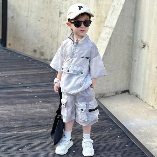 Kleidung Sets Jungen Tops Shorts Zweiteiler Sommer-Set Koreaner Modestil Streetwear Kinder Hip-Hop Leichte dünne Arbeitskleidung gutaussehend