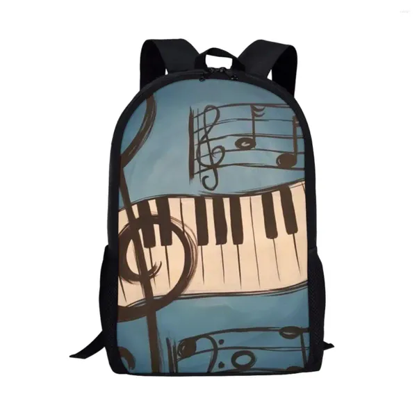 Bolsas escolares Livro de padrões de chave de piano artístico para estudantes de grande capacidade de 16 polegadas meninas Meninas Mochila Multifuncional