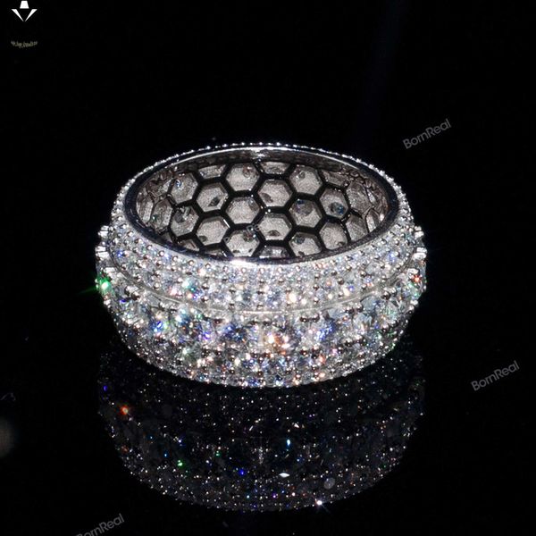 Custom 925 Silver Hip Hop Ring GRA certificata certificata ghiacciata rotonda brillante VVS Moissanite Fancy Jewelry Anelli per uomini donne