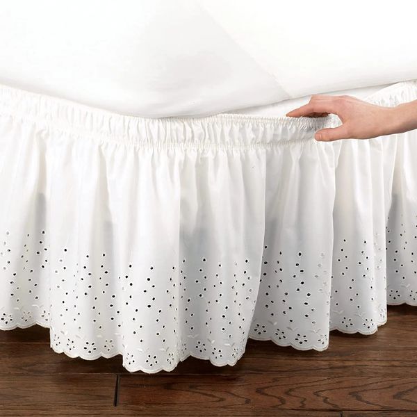 Espalhar babados bordados florais bordados de bordado elástico elástico saia de cama de pó de pó com tecido de poliéster de algodão premium 240415