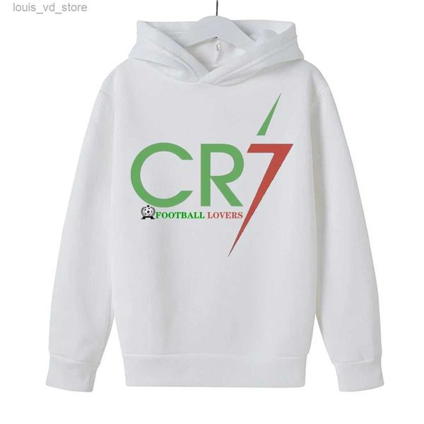 Hoodies Sweatshirts Fashion Childrens Hoodie Football Fan CR7 Printed Childrens Frühling und Herbst Training Fußballhemd gebürstet Casual Pullover T240415