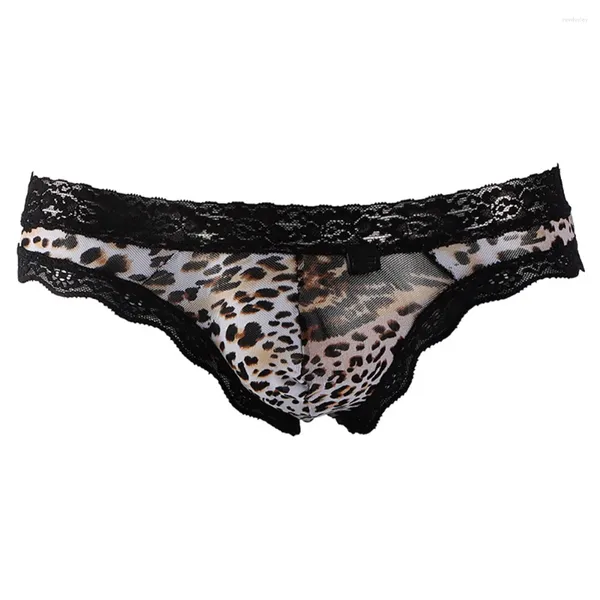 Underpants Men sexy leopardo stampato perizoma mutandine bikini rigonfiamento del gallo bovine brief bordo in pizzo