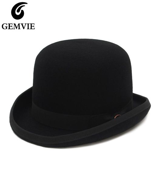 Gemvie 4 cores 100 lã Felt Derby Bowler Hat for Men Mulheres Cetins Faciona Fedora Fedora Fedora Magician Hat 2205078721654