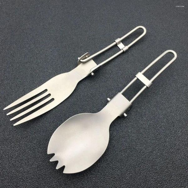 Ciotole Fork del cucchiaio pieghevole in titanio con denti da campeggio da campeggio da picnic da campeggio per viaggi cookout posate