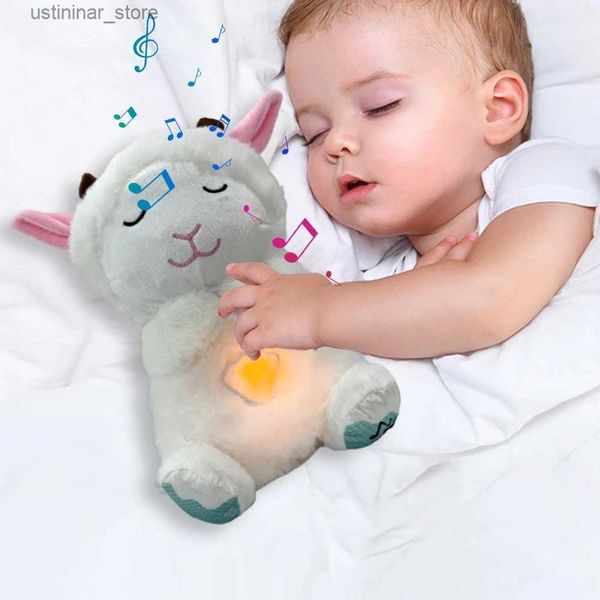 Animali di peluche ripieni che respirano agnello bambino lenitivo per bambola peluche giocattolo per bambini che si rilassano musica da sonno per bambini e giocattolo di bambola leggera L47