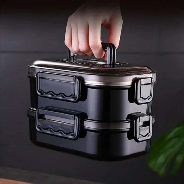 Box da pranzo in acciaio inossidabile Business portatile Simple Compartment Bento Box Cucina Contenitori per alimenti a perdita di perdite per uomini Fitness Meal